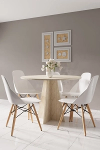 Modern Yuvarlak 90cm Yemek Masası-Mutfak Masası Traverten (SANDALYELER TEMSİLİDİR)